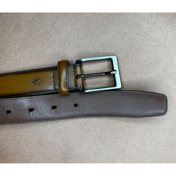 Penguin Men's Brown Burnished Leather Buckle Casual Dress Belt Sz 34/85 - Picture 1 of 11